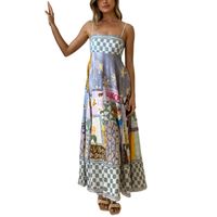 Women's Strap Dress Streetwear Collarless Printing Sleeveless Geometric Letter Plaid Midi Dress Holiday Beach main image 2