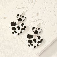1 Pair Glam Queen Pastoral Cow Pattern Heart Shape Arylic Earrings sku image 1