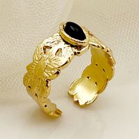 Vintage Style Commute Sector Moon 304 Stainless Steel 14K Gold Plated Natural Stone Zircon Rings In Bulk main image 3