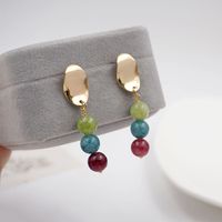 1 Pair Simple Style Classic Style Round Beaded Stone Copper Gold Plated Drop Earrings main image 1