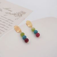1 Pair Simple Style Classic Style Round Beaded Stone Copper Gold Plated Drop Earrings main image 5