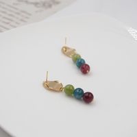 1 Pair Simple Style Classic Style Round Beaded Stone Copper Gold Plated Drop Earrings main image 7