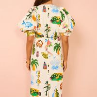 Women's Regular Dress Vacation Round Neck Printing Short Sleeve Letter Coconut Tree Fish Midi Dress Holiday Beach main image 5