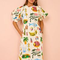 Women's Regular Dress Vacation Round Neck Printing Short Sleeve Letter Coconut Tree Fish Midi Dress Holiday Beach main image 4