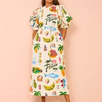 Women's Regular Dress Vacation Round Neck Printing Short Sleeve Letter Coconut Tree Fish Midi Dress Holiday Beach main image 1