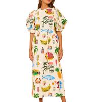 Women's Regular Dress Vacation Round Neck Printing Short Sleeve Letter Coconut Tree Fish Midi Dress Holiday Beach main image 2