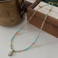 Simple Style Geometric Natural Stone Malachite Freshwater Pearl Necklace In Bulk sku image 7