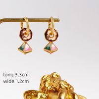 1 Pair Chinoiserie Casual Geometric Flower Enamel Plating Brass 18K Gold Plated Drop Earrings main image 2