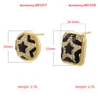 1 Pair Hip-Hop Cool Style Pentagram Round Square Plating Inlay Copper Zircon 18K Gold Plated Ear Studs main image 6
