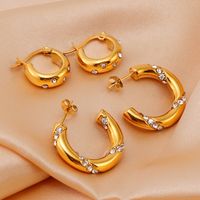 1 Pair Simple Style Classic Style Solid Color Plating Inlay 304 Stainless Steel Zircon 18K Gold Plated Ear Studs main image 1