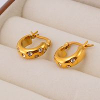 1 Pair Simple Style Classic Style Solid Color Plating Inlay 304 Stainless Steel Zircon 18K Gold Plated Ear Studs main image 2