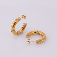 1 Pair Simple Style Classic Style Solid Color Plating Inlay 304 Stainless Steel Zircon 18K Gold Plated Ear Studs main image 3