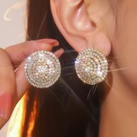 1 Pair Elegant Lady Streetwear Round Inlay Alloy Rhinestones Ear Studs main image 4