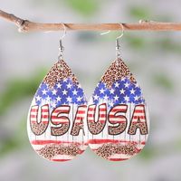 1 Pair Retro National Flag Star Water Droplets Pu Leather Drop Earrings main image 2