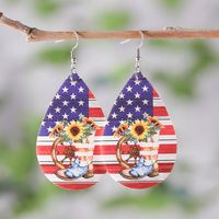 1 Pair Retro National Flag Star Water Droplets Pu Leather Drop Earrings main image 3