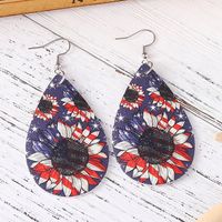 1 Pair Retro National Flag Star Water Droplets Pu Leather Drop Earrings main image 9
