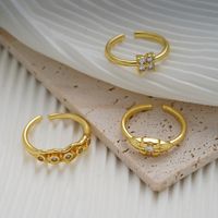 Copper Gold Plated Elegant Glam Luxurious Inlay Carving Solid Color Zircon Open Rings main image 2