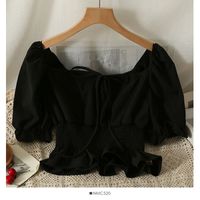 Women's Blouse 3/4 Length Sleeve Blouses Drawstring Washed Backless Simple Style Solid Color main image 4