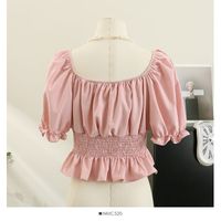 Women's Blouse 3/4 Length Sleeve Blouses Drawstring Washed Backless Simple Style Solid Color main image 2