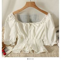 Women's Blouse 3/4 Length Sleeve Blouses Drawstring Washed Backless Simple Style Solid Color main image 5