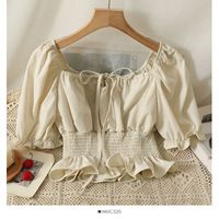 Women's Blouse 3/4 Length Sleeve Blouses Drawstring Washed Backless Simple Style Solid Color main image 6