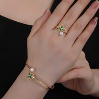 Copper 18K Gold Plated White Gold Plated Glam Luxurious Plating Inlay Butterfly Artificial Pearls Malachite Rings Bracelets main image 2