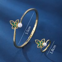 Copper 18K Gold Plated White Gold Plated Glam Luxurious Plating Inlay Butterfly Artificial Pearls Malachite Rings Bracelets main image 3