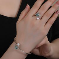 Copper 18K Gold Plated White Gold Plated Glam Luxurious Plating Inlay Butterfly Artificial Pearls Malachite Rings Bracelets main image 4