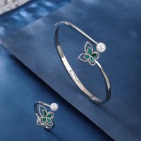 Copper 18K Gold Plated White Gold Plated Glam Luxurious Plating Inlay Butterfly Artificial Pearls Malachite Rings Bracelets main image 5