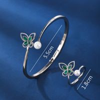 Copper 18K Gold Plated White Gold Plated Glam Luxurious Plating Inlay Butterfly Artificial Pearls Malachite Rings Bracelets main image 6