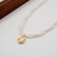 Casual Vintage Style Beach Round Imitation Pearl Copper Beaded Plating Shell Gold Plated Women's Double Layer Necklaces main image 5