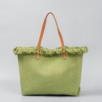 Women's Medium Canvas Solid Color Basic Classic Style Tassel Magnetic Buckle Tote Bag sku image 5