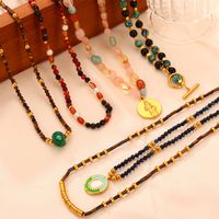 304 Stainless Steel Natural Stone Agate 18K Gold Plated Casual Retro Beaded Enamel Plating Round Necklace main image 7