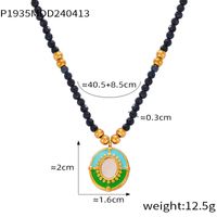 304 Stainless Steel Natural Stone Agate 18K Gold Plated Casual Retro Beaded Enamel Plating Round Necklace main image 10