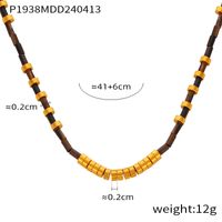304 Stainless Steel Natural Stone Agate 18K Gold Plated Casual Retro Beaded Enamel Plating Round Necklace main image 9