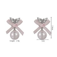1 Pair Sweet Simple Style Bow Knot Inlay Alloy Pearl Drop Earrings main image 2