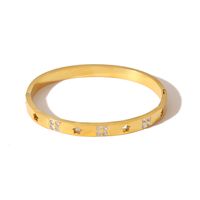 304 Stainless Steel 18K Gold Plated Formal Simple Style Plating Hollow Out Inlay Star Zircon Bangle main image 5