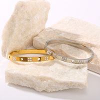 304 Stainless Steel 18K Gold Plated Formal Simple Style Plating Hollow Out Inlay Star Zircon Bangle main image 4