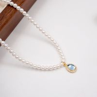 Simple Style Commute Oval Water Droplets Imitation Pearl Glass Copper Handmade Rhinestones Glass Gold Plated Women's Pendant Necklace main image 7
