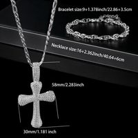 304 Stainless Steel Elegant Modern Style Classic Style Plating Inlay Cross Zircon Bracelets Necklace Jewelry Set sku image 2