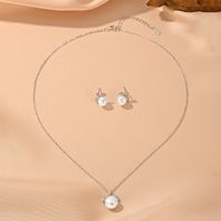 Elegant Wedding Simple Style Pearl White Gold Plated Rhodium Plated Freshwater Pearl Freshwater Pearl Sterling Silver Wholesale Earrings Necklace Jewelry Set main image 6