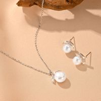 Elegant Wedding Simple Style Pearl White Gold Plated Rhodium Plated Freshwater Pearl Freshwater Pearl Sterling Silver Wholesale Earrings Necklace Jewelry Set main image 5