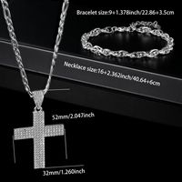 304 Stainless Steel Elegant Modern Style Classic Style Plating Inlay Cross Zircon Bracelets Necklace Jewelry Set main image 4