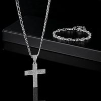 304 Stainless Steel Elegant Modern Style Classic Style Plating Inlay Cross Zircon Bracelets Necklace Jewelry Set main image 9