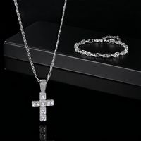 304 Stainless Steel Elegant Modern Style Classic Style Plating Inlay Cross Zircon Bracelets Necklace Jewelry Set main image 1
