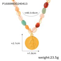 304 Stainless Steel Natural Stone Agate 18K Gold Plated Casual Retro Beaded Enamel Plating Round Necklace sku image 5