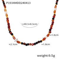 304 Stainless Steel Natural Stone Agate 18K Gold Plated Casual Retro Beaded Enamel Plating Round Necklace sku image 3