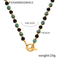 304 Stainless Steel Natural Stone Agate 18K Gold Plated Casual Retro Beaded Enamel Plating Round Necklace sku image 6