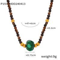 304 Stainless Steel Natural Stone Agate 18K Gold Plated Casual Retro Beaded Enamel Plating Round Necklace sku image 2