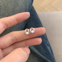 1 Pair Simple Style Geometric Inlay Sterling Silver Pearl Ear Studs main image 3